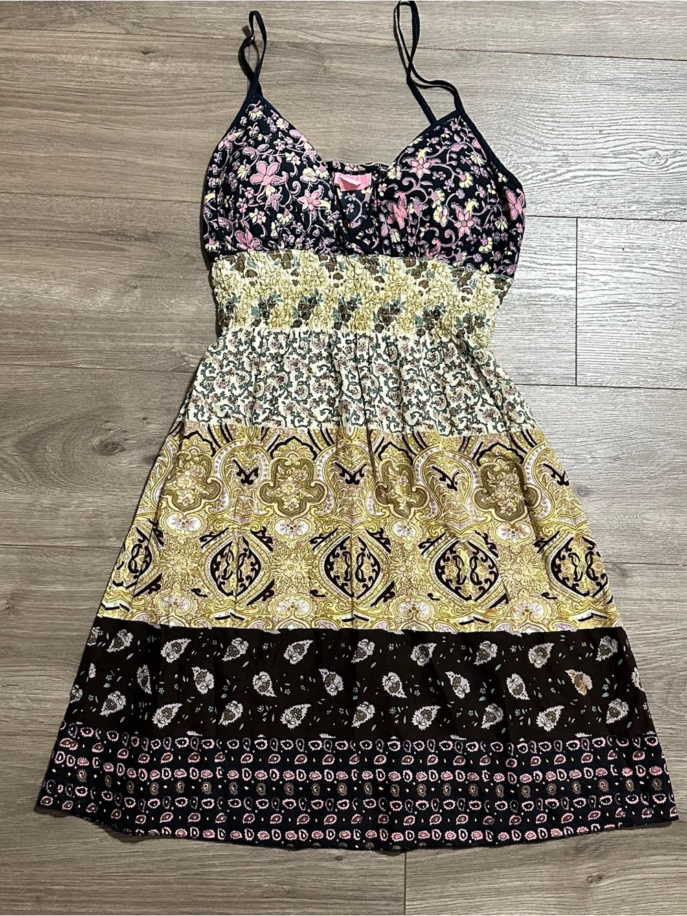 She’s Cool Cotton Smocked Waist Floral and Paisley Panels Dress BOHO